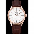 Rolex Cellini Time Gold Case White Dial Brown Leather Bracelet 622655