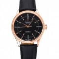 Rolex Cellini Time Rose Gold Case Black Dial Black Leather Bracelet 622656