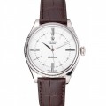 Rolex Cellini White Dial Stainless Steel Case Brown Leather Strap 622839