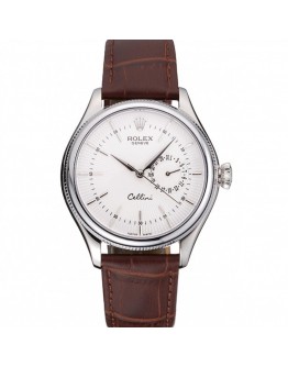 Rolex Cellini White Dial Stainless Steel Case Brown Leather Bracelet 622723