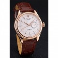 Rolex Cellini White Rose Dial Gold Case Brown Leather Bracelet 622725