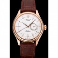 Rolex Cellini White Rose Dial Gold Case Brown Leather Bracelet 622725