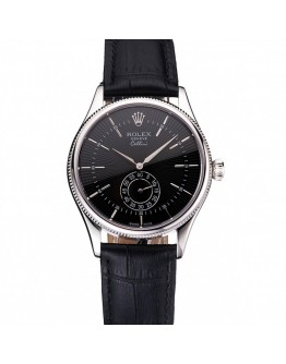 Rolex Cellini Black Dial Stainless Steel Case Black Leather Strap