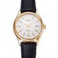 Rolex Cellini Date White Dial Gold Case Black Leather Strap