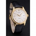 Rolex Cellini Date White Dial Gold Case Black Leather Strap