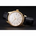 Rolex Cellini Date White Dial Gold Case Black Leather Strap