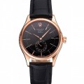 Rolex Cellini Black Dial Rose Gold Case Black Leather Strap