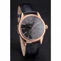 Rolex Cellini Black Dial Rose Gold Case Black Leather Strap