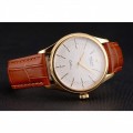Rolex Cellini White Guilloche Dial Gold Case Light Brown Leather Strap
