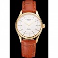 Rolex Cellini White Guilloche Dial Gold Case Light Brown Leather Strap