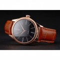 Rolex Cellini Black Dial Roman Numerals Rose Gold Case Light Brown Leather Strap