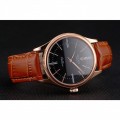 Rolex Cellini Black Dial Roman Numerals Rose Gold Case Light Brown Leather Strap