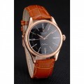 Rolex Cellini Black Dial Roman Numerals Rose Gold Case Light Brown Leather Strap
