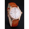 Rolex Cellini White Dial Roman Numerals Rose Gold Case Light Brown Leather Strap