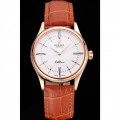 Rolex Cellini White Dial Roman Numerals Rose Gold Case Light Brown Leather Strap