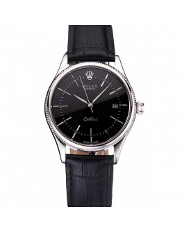 Rolex Cellini Date Black Dial Stainless Steel Case Black Leather Strap