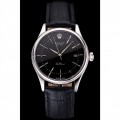 Rolex Cellini Date Black Dial Stainless Steel Case Black Leather Strap