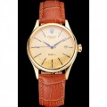 Rolex Cellini Date Gold Guilloche Dial Gold Case Light Brown Leather Strap