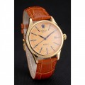 Rolex Cellini Date Gold Guilloche Dial Gold Case Light Brown Leather Strap