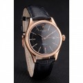 Rolex Cellini Date Black Dial Rose Gold Markings Rose Gold Case Black Leather Strap
