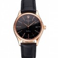 Rolex Cellini Date Black Dial Rose Gold Markings Rose Gold Case Black Leather Strap