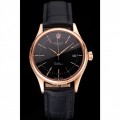 Rolex Cellini Date Black Dial Rose Gold Markings Rose Gold Case Black Leather Strap