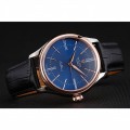 Rolex Cellini Blue Dial Gold Bezel Stainless Steel Case Black Leather Strap 622841