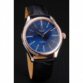 Rolex Cellini Blue Dial Gold Bezel Stainless Steel Case Black Leather Strap 622841