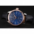 Rolex Cellini Blue Dial Gold Bezel Stainless Steel Case Black Leather Strap 622841