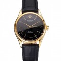 Rolex Cellini Black Dial Gold Markings Gold Case Black Leather Strap