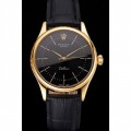 Rolex Cellini Black Dial Gold Markings Gold Case Black Leather Strap