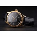 Rolex Cellini Black Dial Gold Markings Gold Case Black Leather Strap