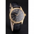 Rolex Cellini Black Dial Gold Markings Gold Case Black Leather Strap