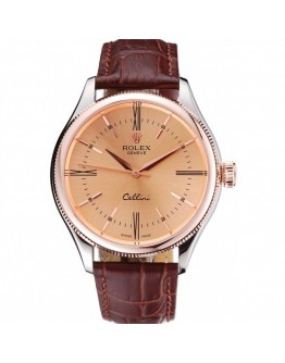 Rolex Cellini Gold Dial And Bezel Stainless Steel Case Brown Leather Strap 622840