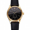 Rolex Cellini Black Dial Gold Case Black Leather Strap