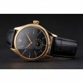 Rolex Cellini Black Dial Gold Case Black Leather Strap