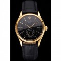 Rolex Cellini Black Dial Gold Case Black Leather Strap