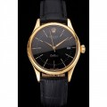 Rolex Cellini Date Black Dial Gold Case Black Leather Strap