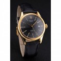 Rolex Cellini Date Black Dial Gold Case Black Leather Strap