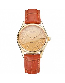Rolex Cellini Gold Dial And Markings Gold Case Light Brown Leather Strap