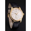 Rolex Cellini White Dial Gold Case Black Leather Strap