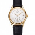 Rolex Cellini White Dial Gold Case Black Leather Strap