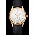 Rolex Cellini White Dial Gold Case Black Leather Strap
