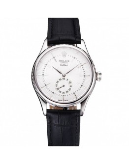 Rolex Cellini White Dial Stainless Steel Case Black Leather Strap