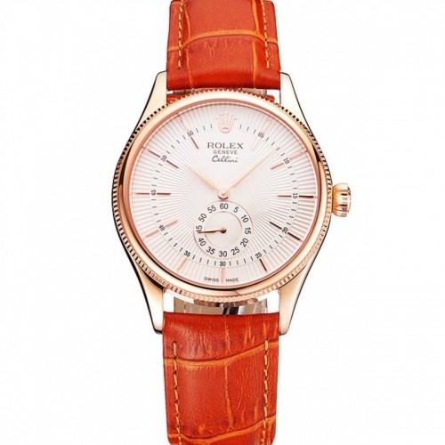 Rolex Cellini White Dial Rose Gold Case Light Brown Leather Strap Rolex Cellini White Dial Rose Gold Case Light Brown Leather Strap