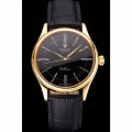Rolex Cellini Black Dial Roman Numerals Gold Case Black Leather Strap
