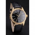 Rolex Cellini Black Dial Roman Numerals Gold Case Black Leather Strap