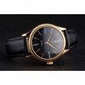 Rolex Cellini Black Dial Roman Numerals Gold Case Black Leather Strap