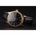 Rolex Cellini Black Dial Roman Numerals Gold Case Black Leather Strap