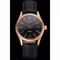 Rolex Cellini Black Dial Rose Gold Markings Rose Gold Case Black Leather Strap